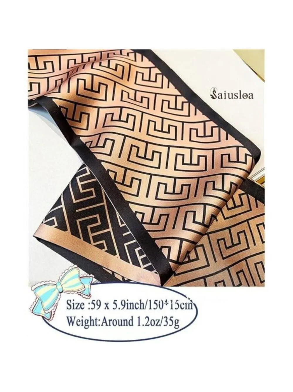 Purse Scarf For Handbags Head Scarves Black and Brown Hair Scarfs Long Skinny